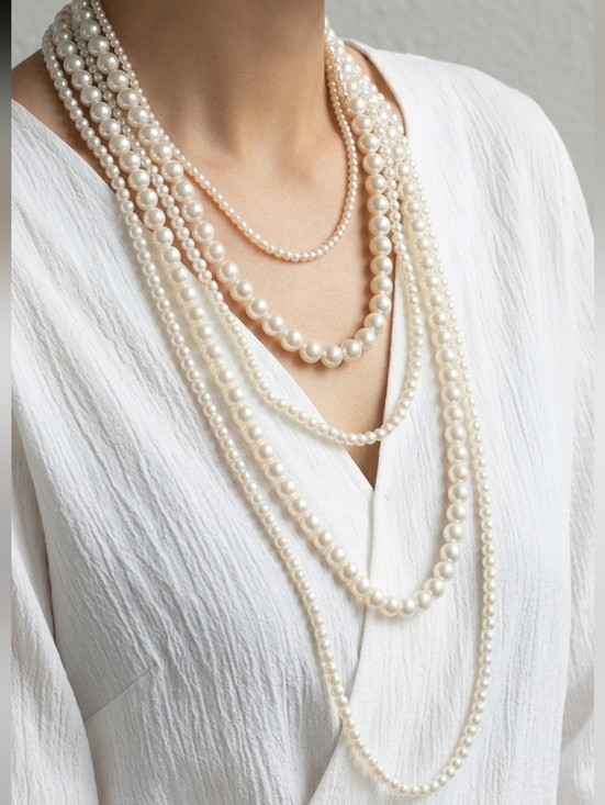 Oak and Isle Jewelry - Multi-Strand Layered Faux Pearl Necklace Classic Elegant Statement Jewelry NEW